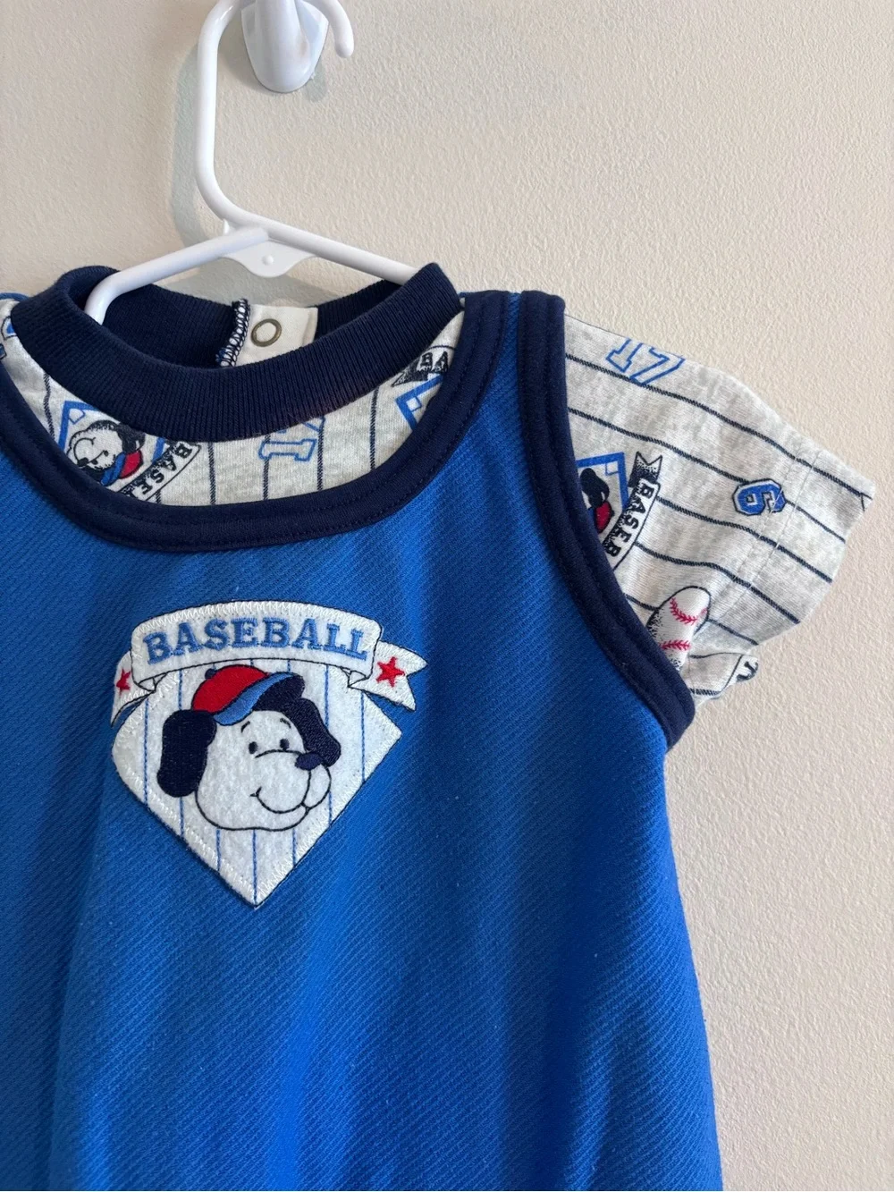 Vintage Healthtex Blue Baseball Graphic One-Piece Romper